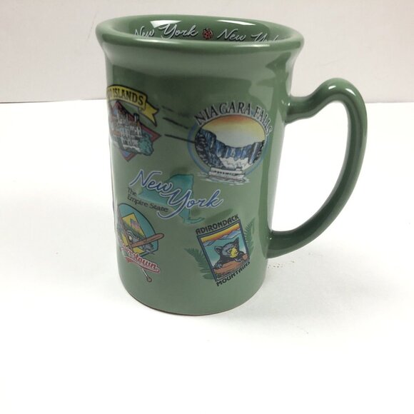 New York Tall Coffee Mug Cup Green Landmarks Raised Niagara Falls Cooperstown - Picture 5 of 8
